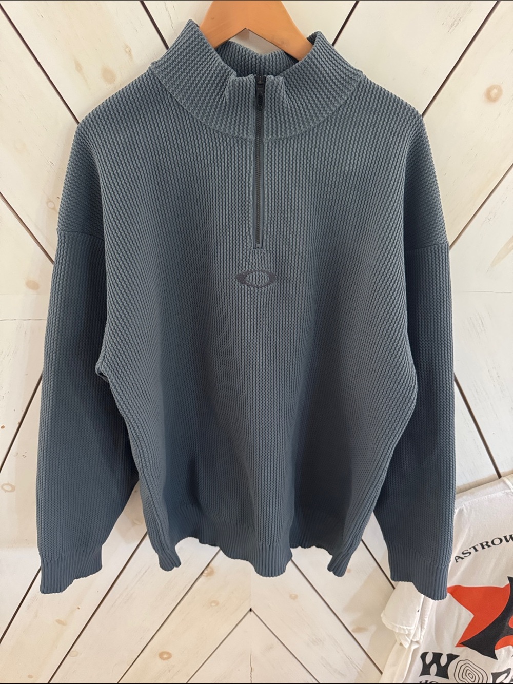 Oakley XL Men's Half-Zip Waffle Knit Sweater - Slate Blue JAPAN EXCLUSIVE!!!